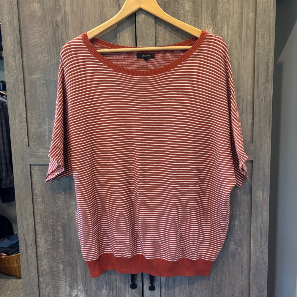 Quince Sweater Organic Cotton Cashmere Striped Short Dolman Sleeve Top Medium